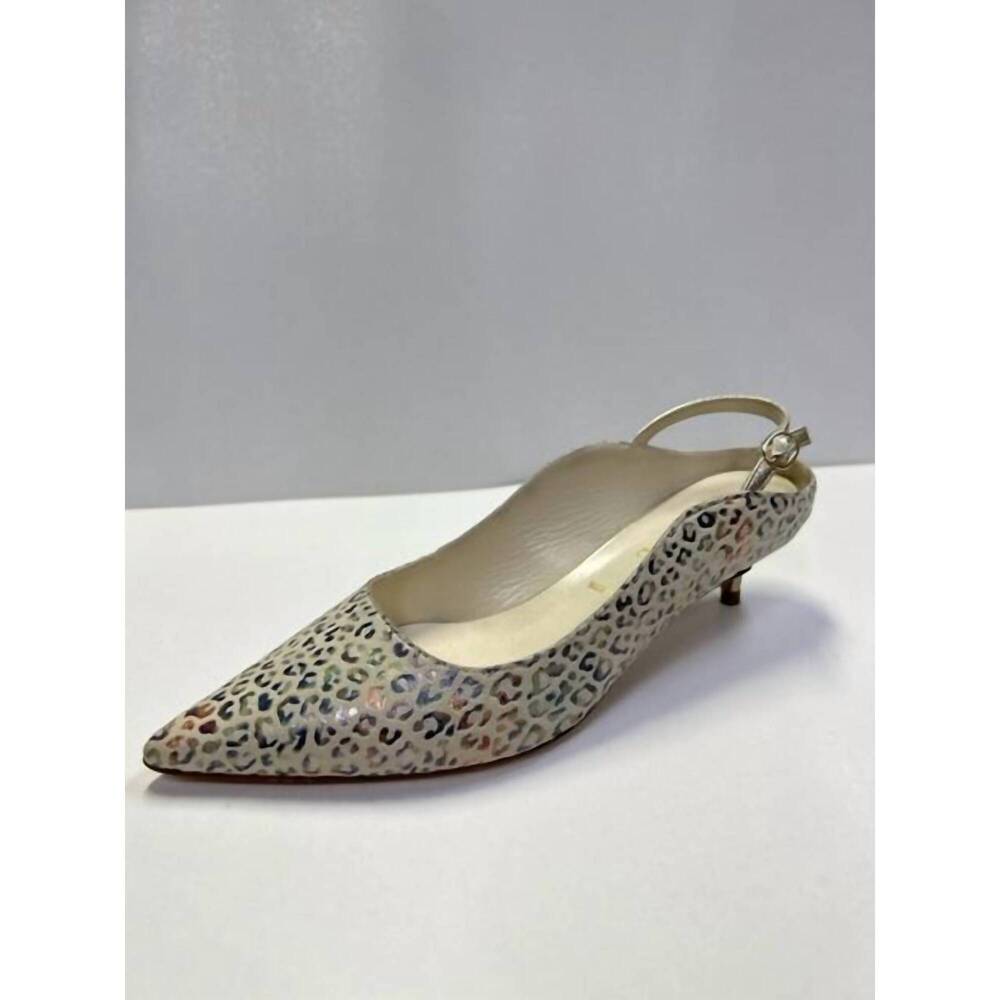 NEW BUTTER brook slingback kitten heel in mini leopard stamp